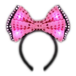 LED Pink Sequin Bow Tie Light Up Headband (1 Quantity Per Pack) - Glow-Paradise
