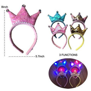 Light Up 3 Function Sequin Pearl Princess Crown Headband (1 Quantity Per Pack) - Glow-Paradise