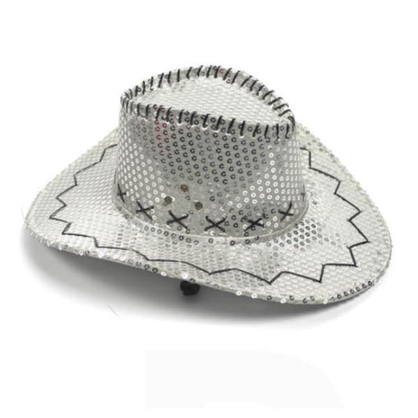 Stylish Sequin Cowboy Hat (Silver Color, 1 Quantity Per Pack) - Glow-Paradise