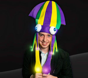 Light Up Flashing Mardi Gras Squid Hat (1 Quantity Per Pack) - Glow-Paradise