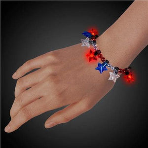 LED Light Up Patriotic Star Bead Bracelet (1 Quantity Per Pack) - Glow-Paradise