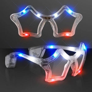 LED Light Up Patriotic Flashing Star Sunglasses - Red Blue White (1 Eyeglasses Per Pack) - Glow-Paradise