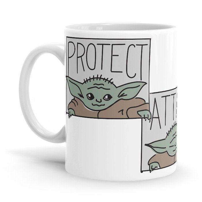The Child: Protect, Attack, Snack - The Mandalorian Ceramic Home Kitchen Drinking Coffee Milk Mug (350ml/11oz, Made in USA) - Glow-Paradise