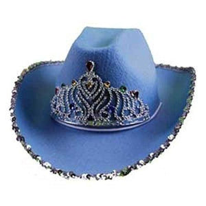 Stylish Velvet Cowboy Hat with Tiara (Blue Color, 1 Quantity Per Pack) - Glow-Paradise