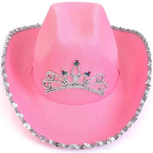 Stylish Velvet Cowboy Hat with Tiara (Pink Color, 1 Quantity Per Pack) - Glow-Paradise