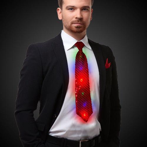 Multi-Color LED Sequin Necktie (Red Color, 1 Per Pack) - Glow-Paradise
