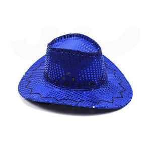 Stylish Sequin Cowboy Hat (Blue Color, 1 Quantity Per Pack) - Glow-Paradise