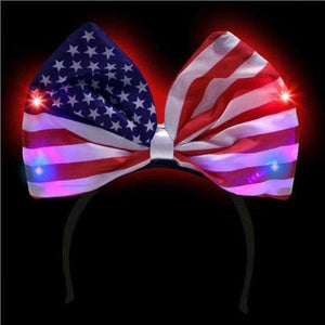 LED USA Flag Bow Headband (1 Quantity Per Pack) - Glow-Paradise