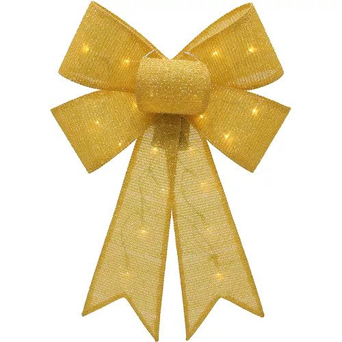 21 Inch Light-Up Mardi Gras Fabric Bow (Gold Color, 1 Per Pack) - Glow-Paradise