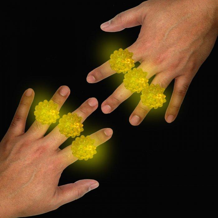LED Flashing Jelly Bumpy Rings (Yellow Color, 12 Rings Per Pack) - Glow-Paradise