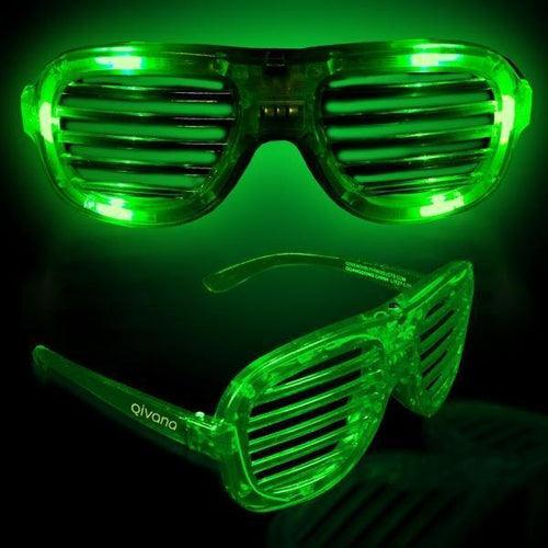 LED Light Up Slotted Rock Star Shutter Sunglasses (Green Color, 6 Per Pack) - Glow-Paradise