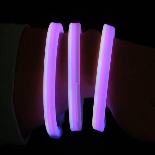 8 Inch Triple Wide Glow Bracelets - White Pink Purple (30 Counts Per Pack) - Glow-Paradise